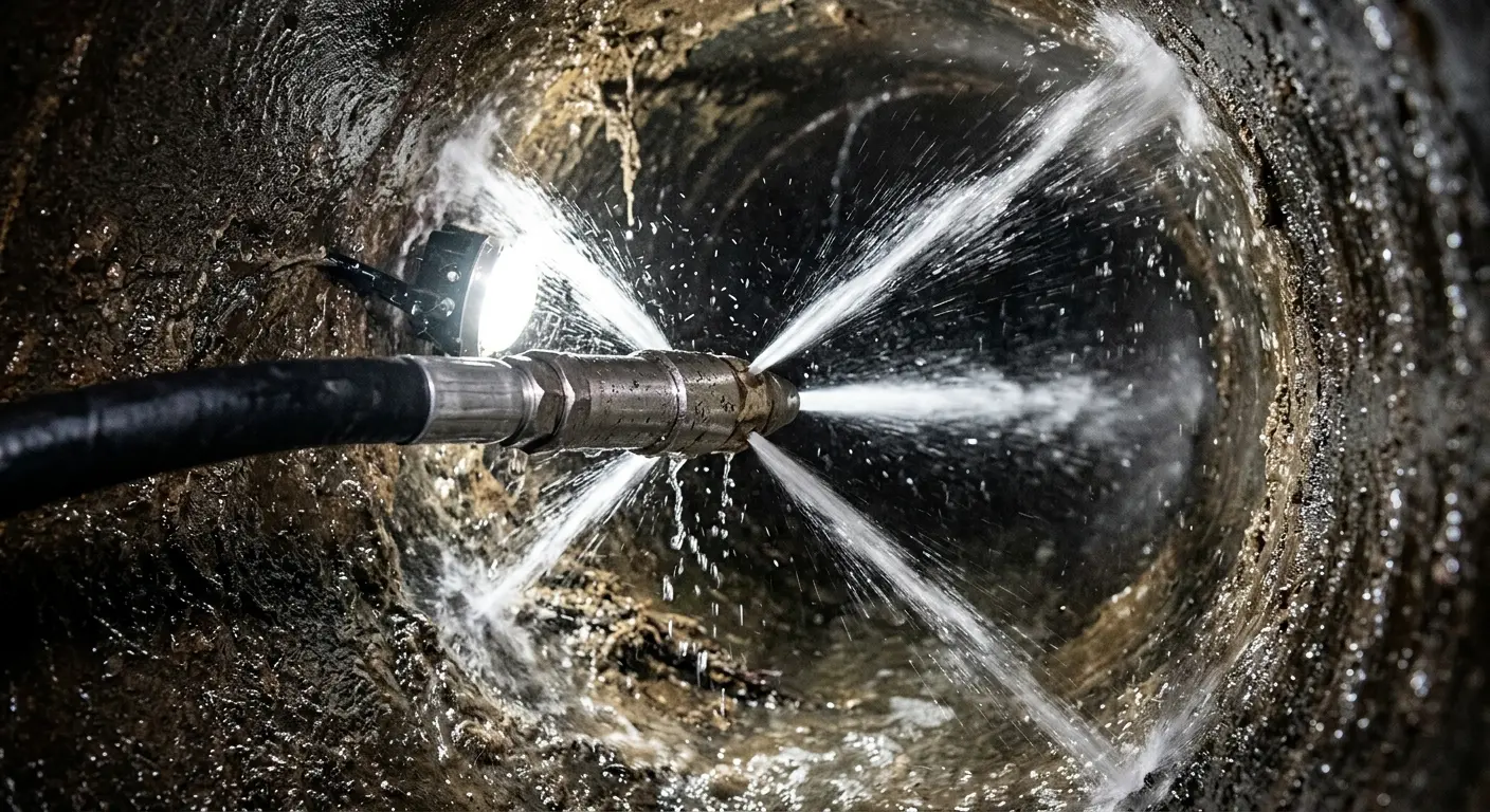 High-pressure hydro jetting nozzle cleaning sewer pipe for Trenchless Sewer Repair in Gardner
